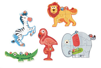 Pierwsze duże puzzle dla dzieci - Scratch 5 Zwierząt Safari