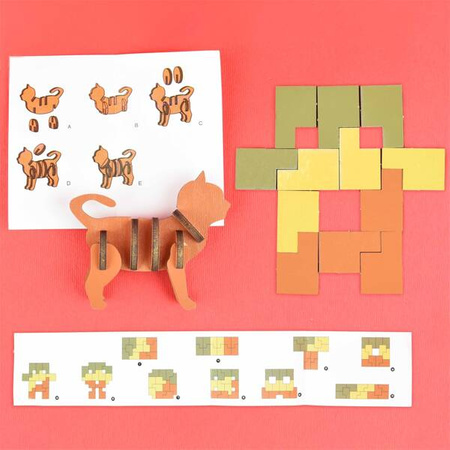 Drewniane mini puzzle 3D i 2D - mix wzorów