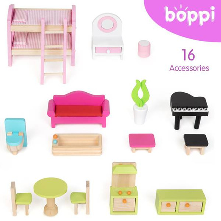 BOPPI, Drewniany domek z balkonem dla lalek - 3 piętra