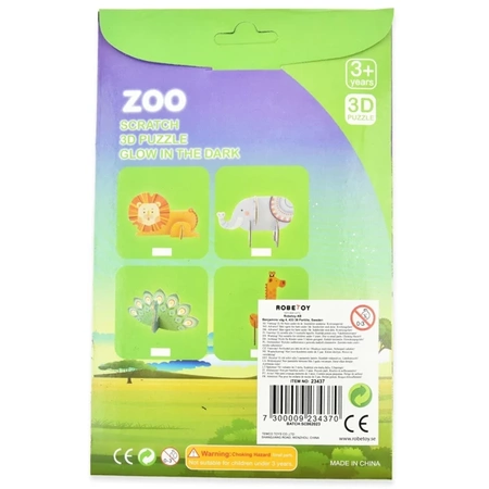 Zestaw 3D puzzle zdrapki świecące w ciemności Safari - mix wzorów