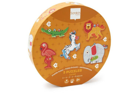 Pierwsze duże puzzle dla dzieci - Scratch 5 Zwierząt Safari